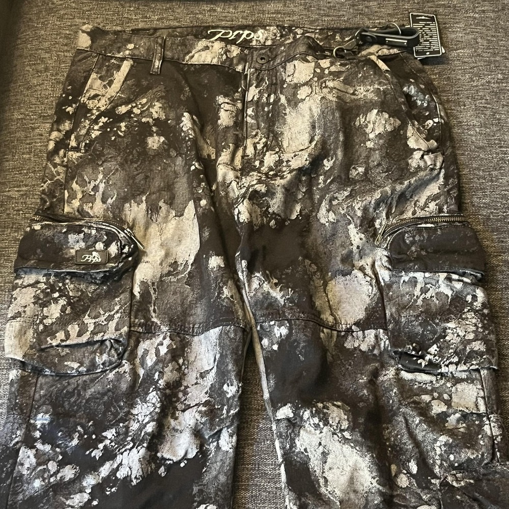 Prps Pants Mens 36x31 Black Camo Cargo Denim E109P14 Garment Dyed Streetwear - Picture 2 of 16